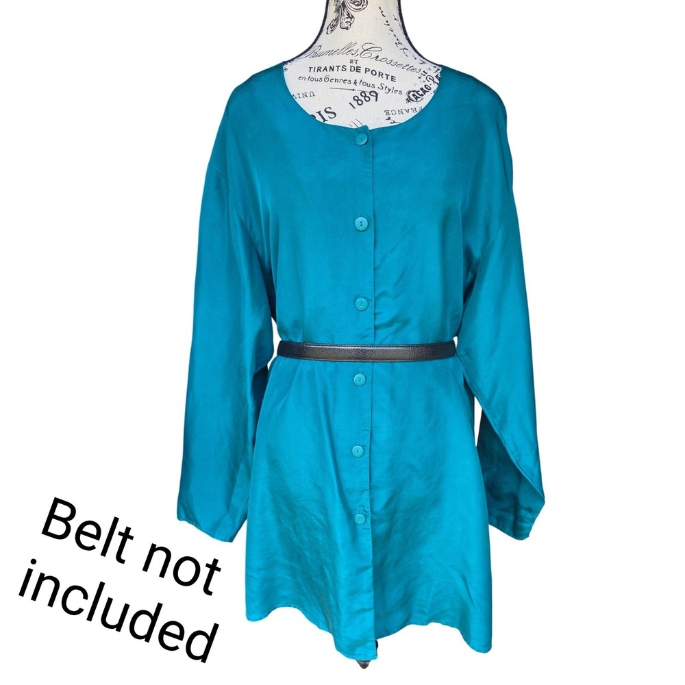 Vintage Diane Von Furstenberg Teal 100% Silk Long Sleeve Shirt Sz M/L